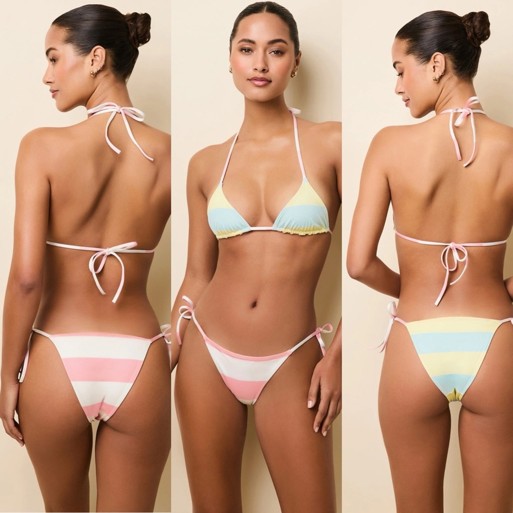 Reversible Striped Bikini Set with Pastel Colors